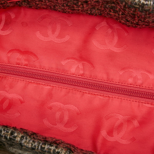 シャネル カンボンライン ココマーク ラージ トートバッグ グレー ツイード レザー レディース CHANEL 【中古】