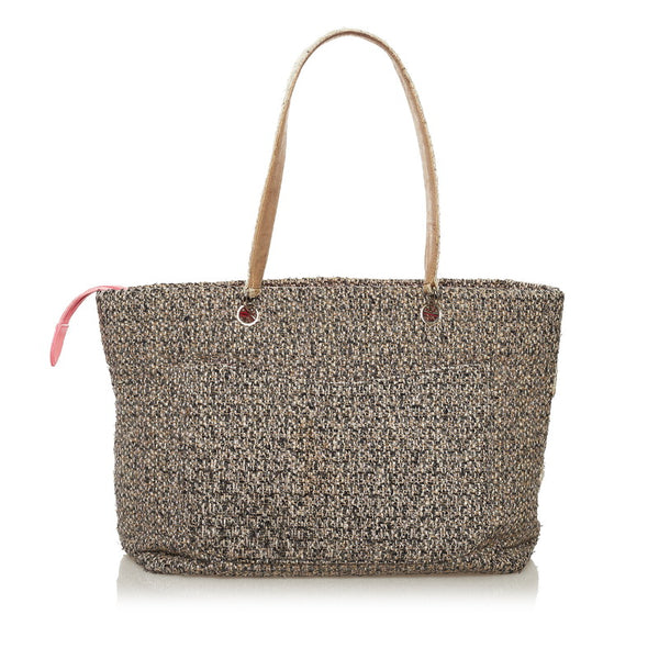 シャネル カンボンライン ココマーク ラージ トートバッグ グレー ツイード レザー レディース CHANEL 【中古】