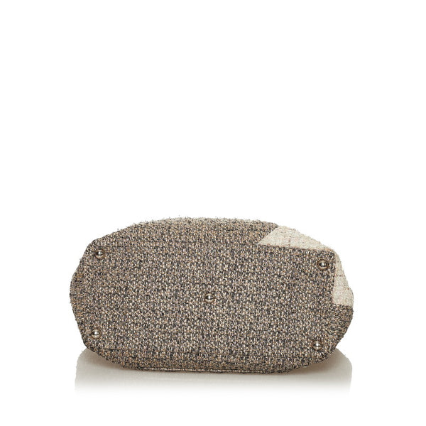 シャネル カンボンライン ココマーク ラージ トートバッグ グレー ツイード レザー レディース CHANEL 【中古】