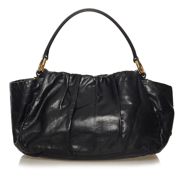プラダ リボン ハンドバッグ ブラック レザー レディース PRADA 【中古】