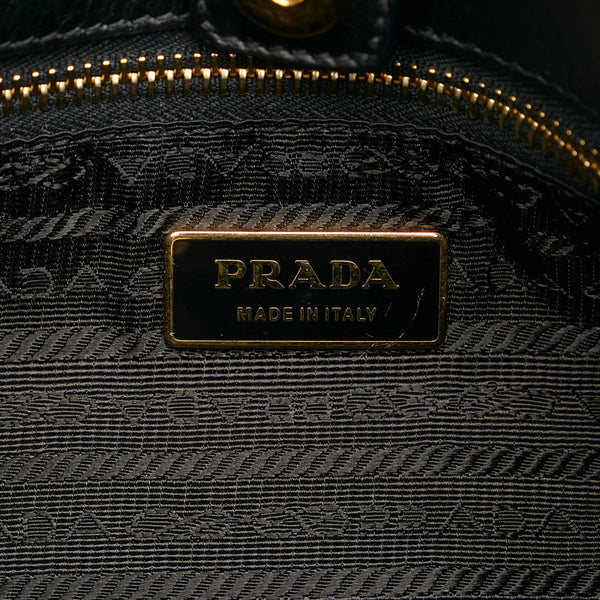 プラダ リボン ハンドバッグ ブラック レザー レディース PRADA 【中古】