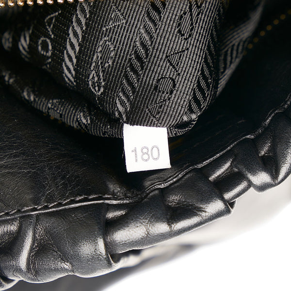 プラダ リボン ハンドバッグ ブラック レザー レディース PRADA 【中古】