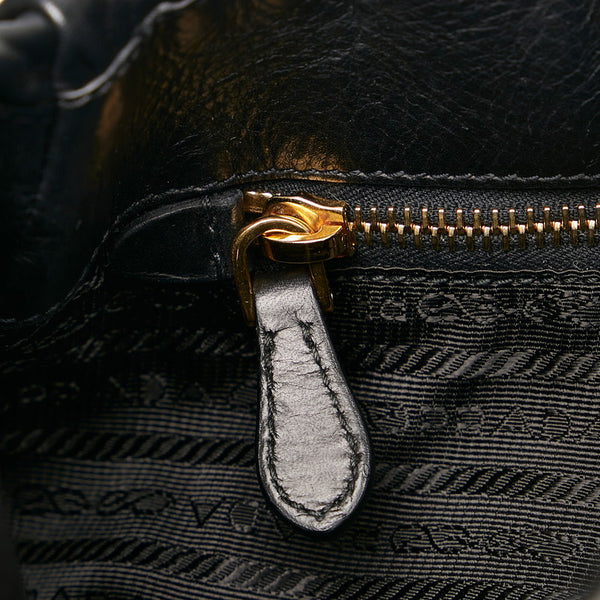 プラダ リボン ハンドバッグ ブラック レザー レディース PRADA 【中古】
