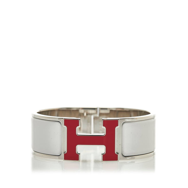 エルメス クリッククラックH GM バイカラー ブレスレット ホワイト レッド シルバー メタル レディース HERMES 【中古】