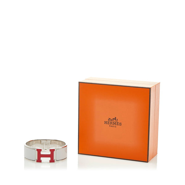 エルメス クリッククラックH GM バイカラー ブレスレット ホワイト レッド シルバー メタル レディース HERMES 【中古】
