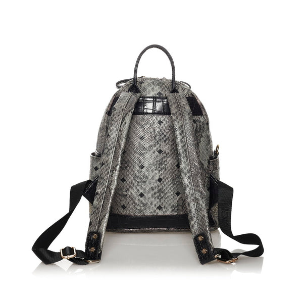 エム シー エム ヴィセトス スタッズ グレー ブラック レザー リュック バックパック レディース MCM 【中古】