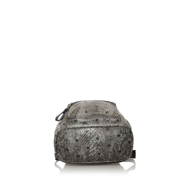 エム シー エム ヴィセトス スタッズ グレー ブラック レザー リュック バックパック レディース MCM 【中古】