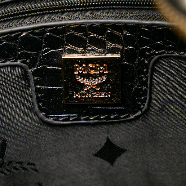 エム シー エム ヴィセトス スタッズ グレー ブラック レザー リュック バックパック レディース MCM 【中古】