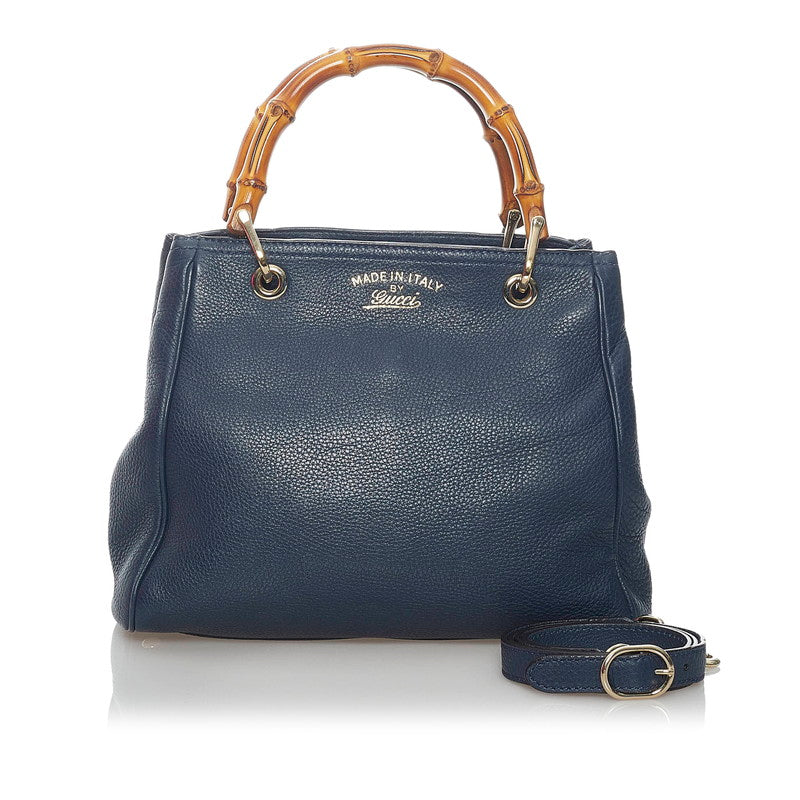 グッチ バンブー 336032 ネイビー レザー ハンドバッグ ショルダーバッグ 2WAY レディース GUCCI 【中古】