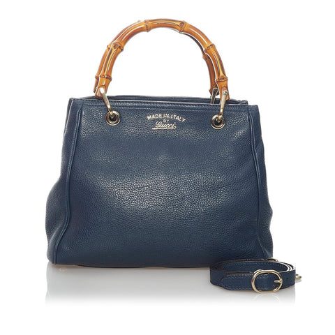 グッチ バンブー 336032 ネイビー レザー ハンドバッグ ショルダーバッグ 2WAY レディース GUCCI 【中古】