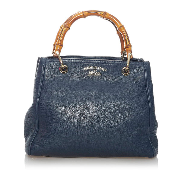 グッチ バンブー 336032 ネイビー レザー ハンドバッグ ショルダーバッグ 2WAY レディース GUCCI 【中古】