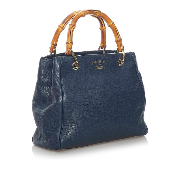 グッチ バンブー 336032 ネイビー レザー ハンドバッグ ショルダーバッグ 2WAY レディース GUCCI 【中古】