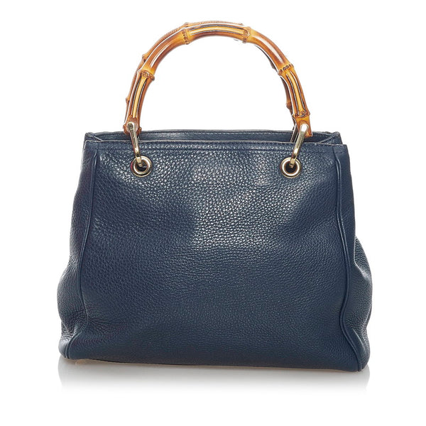 グッチ バンブー 336032 ネイビー レザー ハンドバッグ ショルダーバッグ 2WAY レディース GUCCI 【中古】