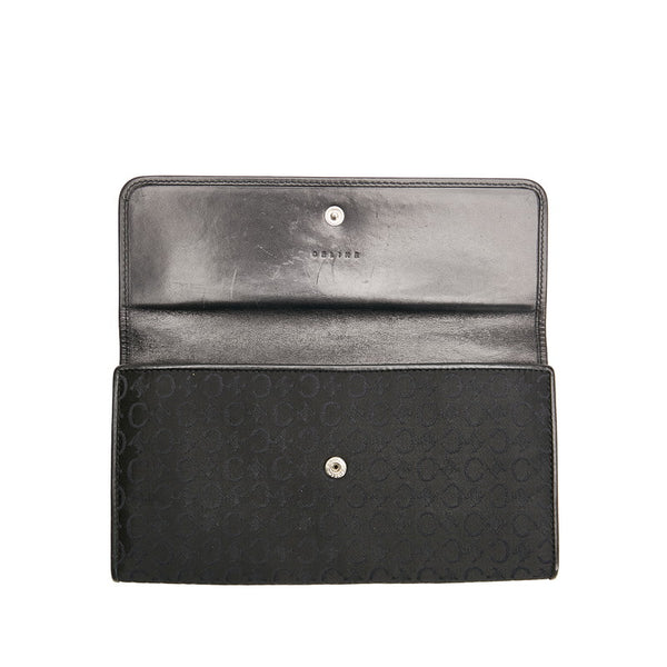 セリーヌ Cマカダム 長財布 ブラック キャンバス レザー レディース CELINE 【中古】