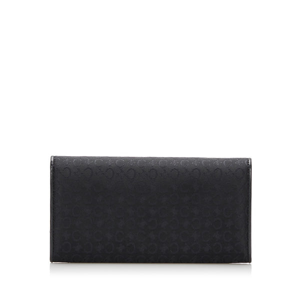 セリーヌ Cマカダム 長財布 ブラック キャンバス レザー レディース CELINE 【中古】