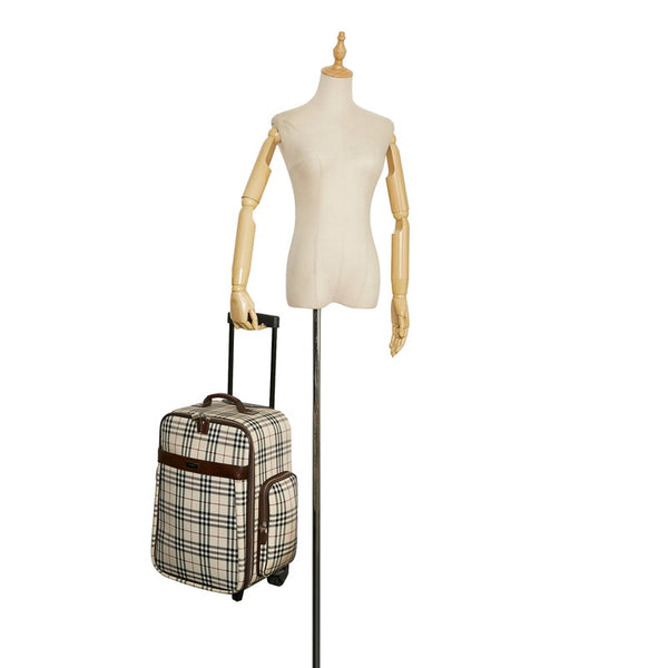バーバリー ノバチェック キャリーバッグ トラベルバッグ 旅行カバン ベージュ ブラウン キャンバス レザー レディース BURBERRY 【中古】