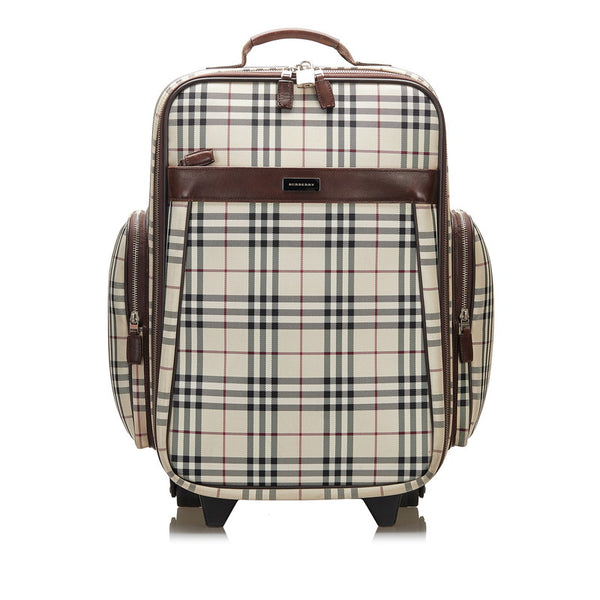 バーバリー ノバチェック キャリーバッグ トラベルバッグ 旅行カバン ベージュ ブラウン キャンバス レザー レディース BURBERRY 【中古】
