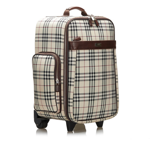 バーバリー ノバチェック キャリーバッグ トラベルバッグ 旅行カバン ベージュ ブラウン キャンバス レザー レディース BURBERRY 【中古】