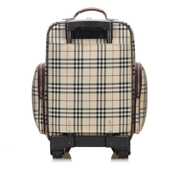 バーバリー ノバチェック キャリーバッグ トラベルバッグ 旅行カバン ベージュ ブラウン キャンバス レザー レディース BURBERRY 【中古】
