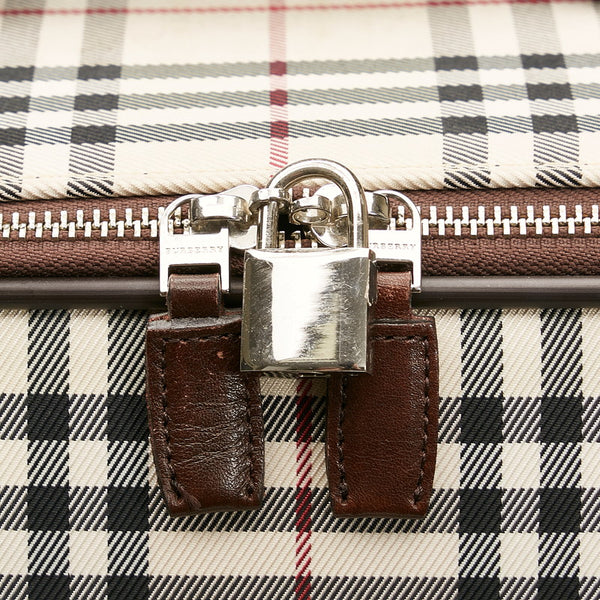 バーバリー ノバチェック キャリーバッグ トラベルバッグ 旅行カバン ベージュ ブラウン キャンバス レザー レディース BURBERRY 【中古】