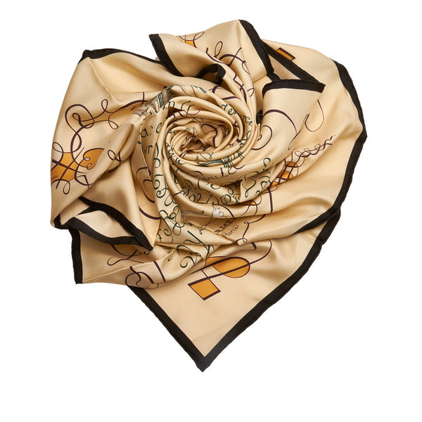 エルメス カレ90 LART DECRIRE 書の芸術 スカーフ ベージュ シルク レディース HERMES 【中古】