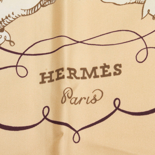 エルメス カレ90 LART DECRIRE 書の芸術 スカーフ ベージュ シルク レディース HERMES 【中古】