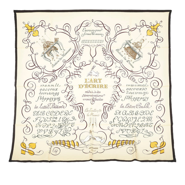 エルメス カレ90 LART DECRIRE 書の芸術 スカーフ ベージュ シルク レディース HERMES 【中古】