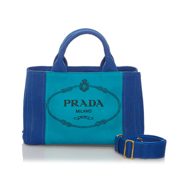 プラダ ミニカナパ ターコイズブルー ブルー キャンバス ハンドバッグ ショルダーバッグ ２WAY レディース PRADA 【中古】