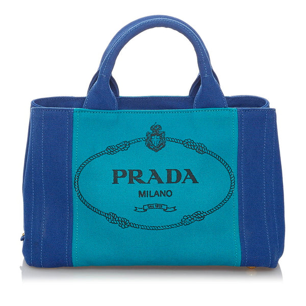 プラダ ミニカナパ ターコイズブルー ブルー キャンバス ハンドバッグ ショルダーバッグ ２WAY レディース PRADA 【中古】