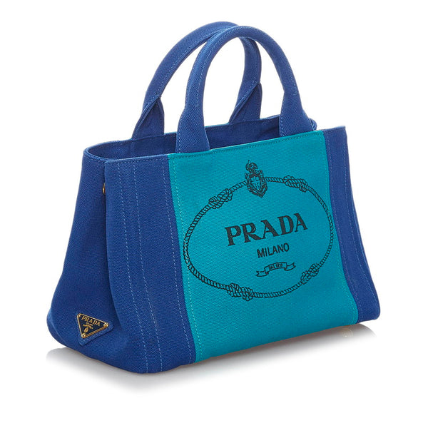プラダ ミニカナパ ターコイズブルー ブルー キャンバス ハンドバッグ ショルダーバッグ ２WAY レディース PRADA 【中古】