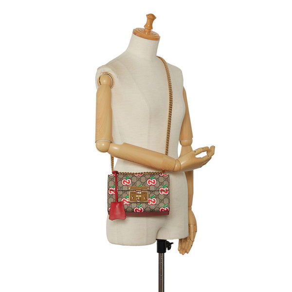 グッチ GGアップルプリント チェーン ショルダーバッグ  409487 ベージュ レッド PVC レザー レディース GUCCI 【中古】
