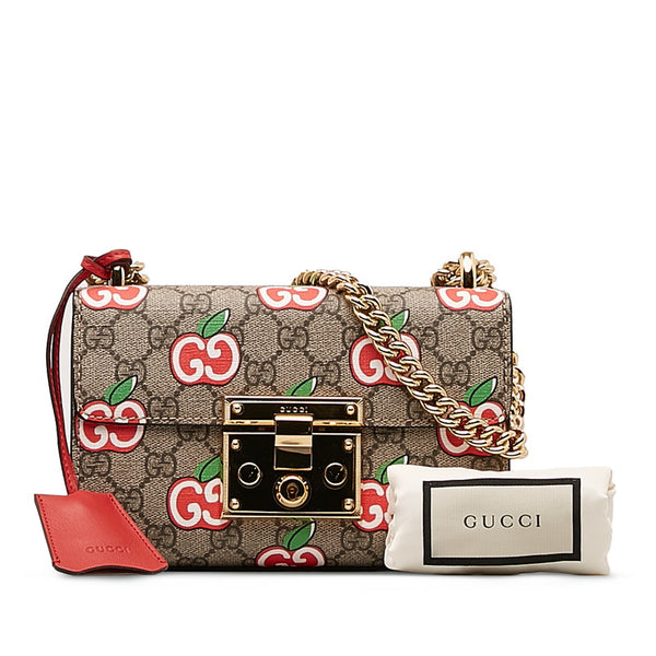 グッチ GGアップルプリント チェーン ショルダーバッグ  409487 ベージュ レッド PVC レザー レディース GUCCI 【中古】