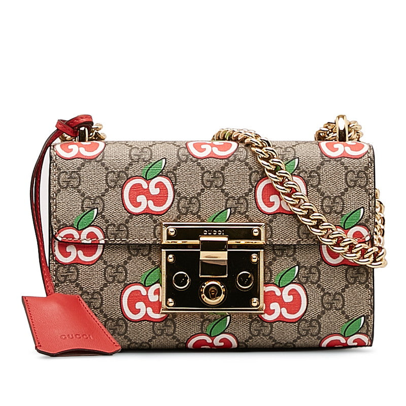 グッチ GGアップルプリント チェーン ショルダーバッグ  409487 ベージュ レッド PVC レザー レディース GUCCI 【中古】