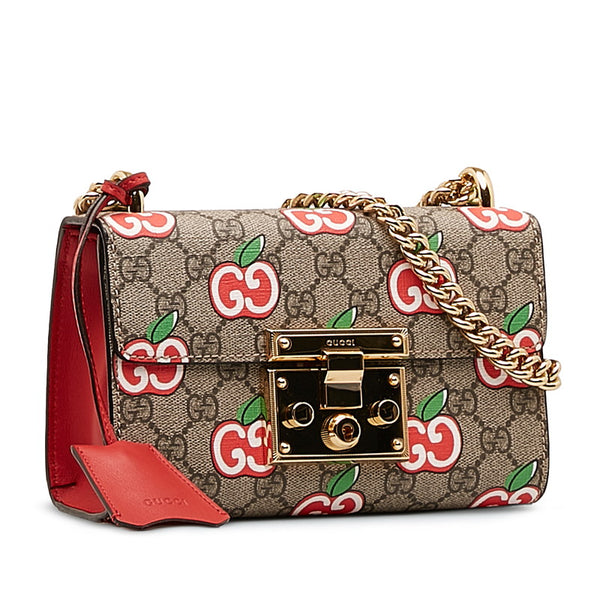 グッチ GGアップルプリント チェーン ショルダーバッグ  409487 ベージュ レッド PVC レザー レディース GUCCI 【中古】