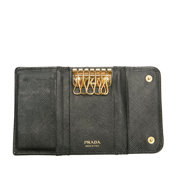 プラダ 6連 キーケース 1PG222 ブラック NERO ナイロン レザー レディース PRADA 【中古】