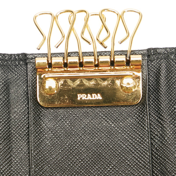 プラダ 6連 キーケース 1PG222 ブラック NERO ナイロン レザー レディース PRADA 【中古】