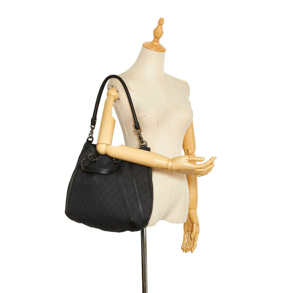 グッチ GGキャンバス ワンショルダーバッグ ハンドバッグ 2WAY 268641 ブラック キャンバス レザー レディース GUCCI 【中古】