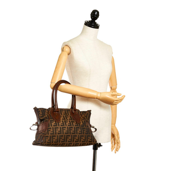 フェンディ ズッカ エトニコ ハンドバッグ 8BN157 ブラウン キャンバス レザー レディース FENDI 【中古】