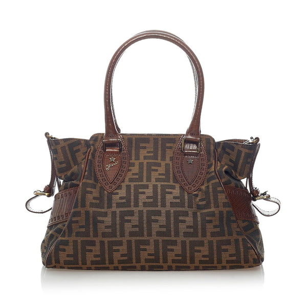 フェンディ ズッカ エトニコ ハンドバッグ 8BN157 ブラウン キャンバス レザー レディース FENDI 【中古】