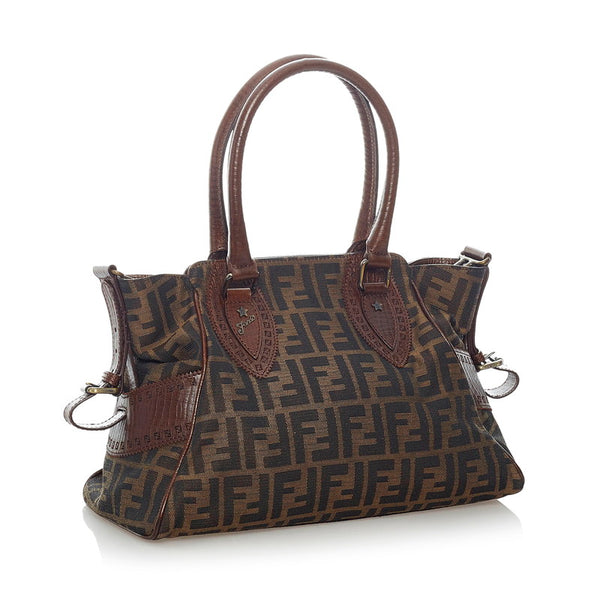 フェンディ ズッカ エトニコ ハンドバッグ 8BN157 ブラウン キャンバス レザー レディース FENDI 【中古】