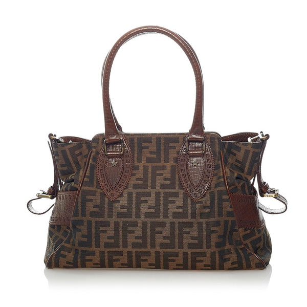フェンディ ズッカ エトニコ ハンドバッグ 8BN157 ブラウン キャンバス レザー レディース FENDI 【中古】