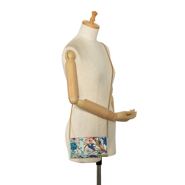 グッチ GGマーモント フローラプリント フラワー 花 チェーンショルダーウォレット 577343 ライトブルー マルチカラー キャンバス レザー レディース GUCCI 【中古】