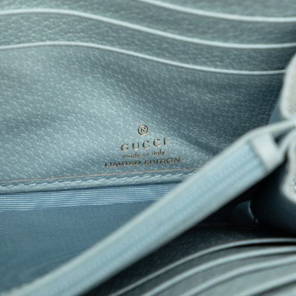 グッチ GGマーモント フローラプリント フラワー 花 チェーンショルダーウォレット 577343 ライトブルー マルチカラー キャンバス レザー レディース GUCCI 【中古】