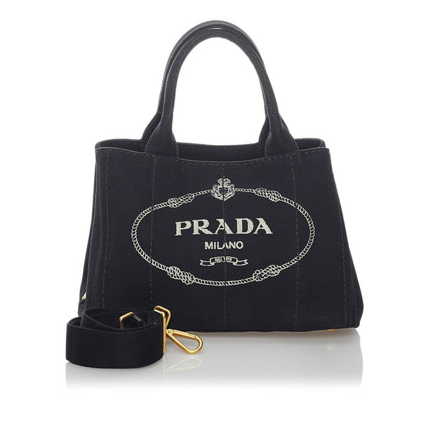 プラダ ミニカナパ ブラック キャンバス ハンドバッグ ショルダーバッグ 2WAY レディース PRADA 【中古】