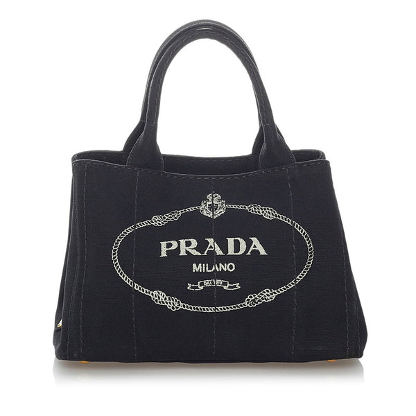 プラダ ミニカナパ ブラック キャンバス ハンドバッグ ショルダーバッグ 2WAY レディース PRADA 【中古】
