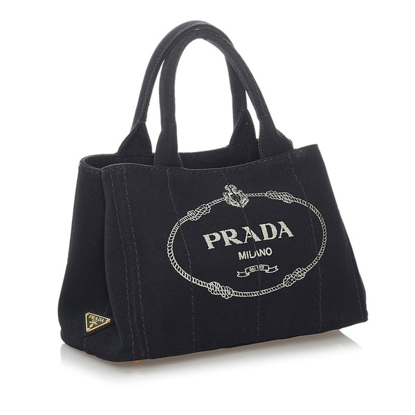 プラダ ミニカナパ ブラック キャンバス ハンドバッグ ショルダーバッグ 2WAY レディース PRADA 【中古】