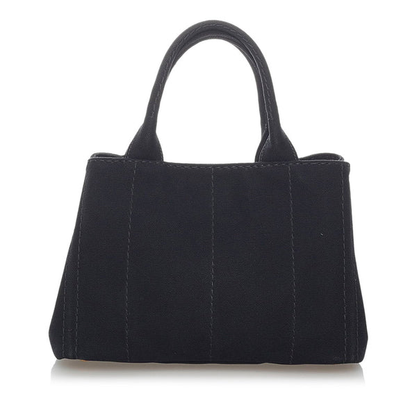 プラダ ミニカナパ ブラック キャンバス ハンドバッグ ショルダーバッグ 2WAY レディース PRADA 【中古】