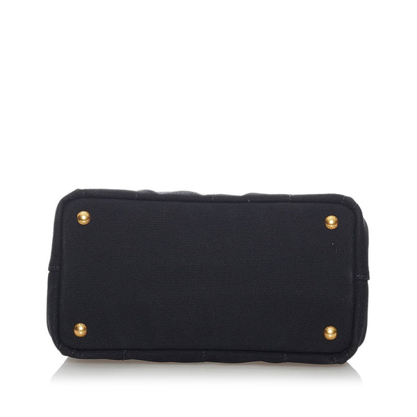 プラダ ミニカナパ ブラック キャンバス ハンドバッグ ショルダーバッグ 2WAY レディース PRADA 【中古】
