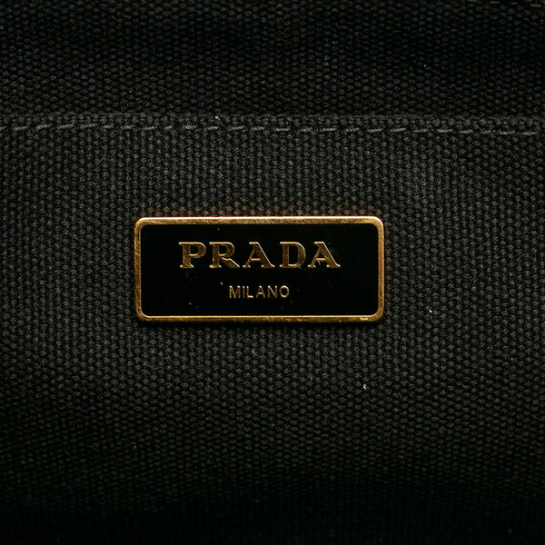 プラダ ミニカナパ ブラック キャンバス ハンドバッグ ショルダーバッグ 2WAY レディース PRADA 【中古】