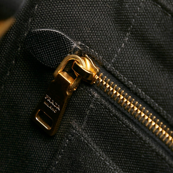 プラダ ミニカナパ ブラック キャンバス ハンドバッグ ショルダーバッグ 2WAY レディース PRADA 【中古】